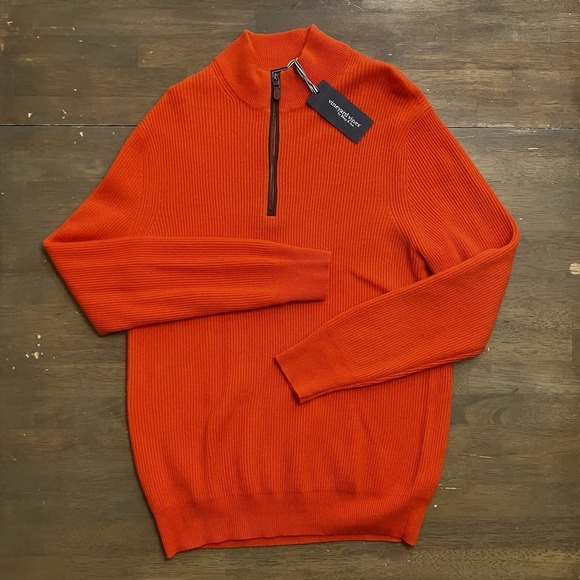 Vineyard Vines Men 100% Cashmere Fisherman 1/4 Zip Sweater Medium Orange NWT - Picture 1 of 9